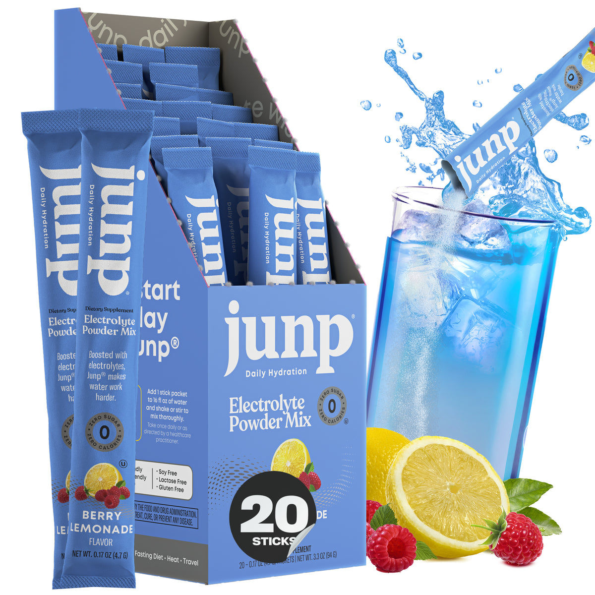 Junp Berry Lemonade Electrolyte Stick Packs, 20 count