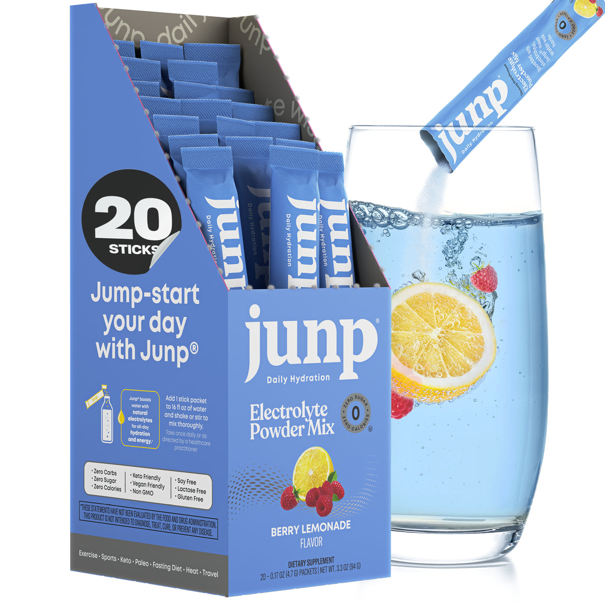 Junp Berry Lemonade Electrolyte Stick Packs, 20 count