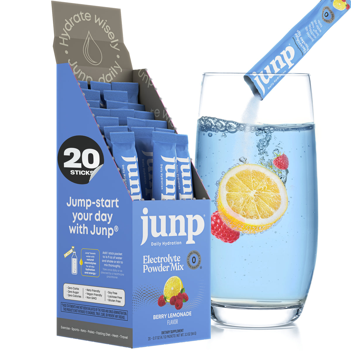 Junp Berry Lemonade Electrolyte Stick Packs, 20 count