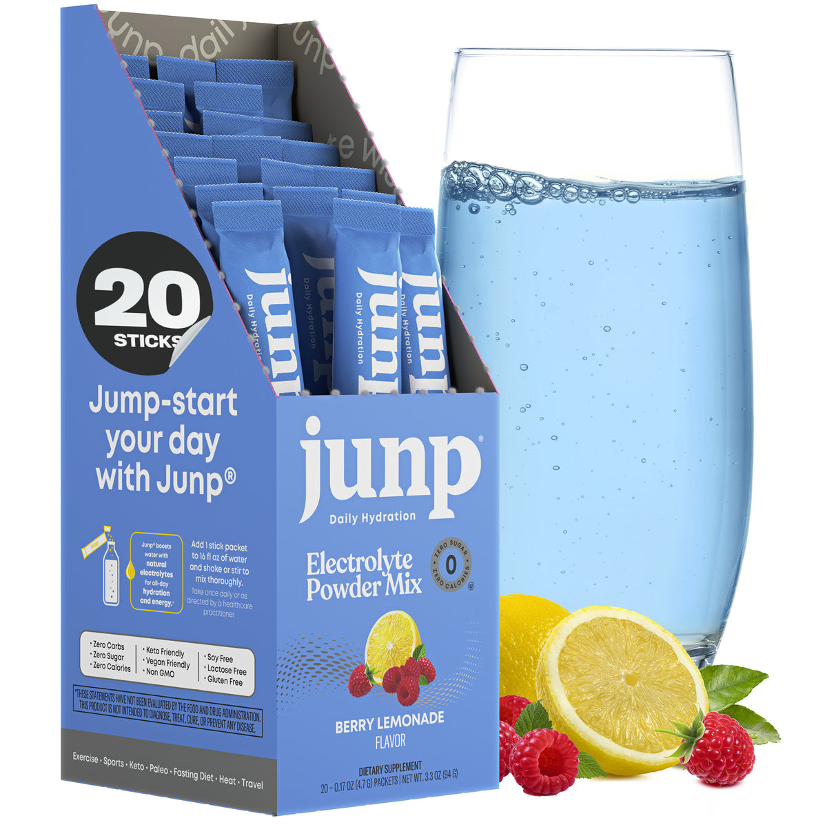Junp Berry Lemonade Electrolyte Stick Packs, 20 count