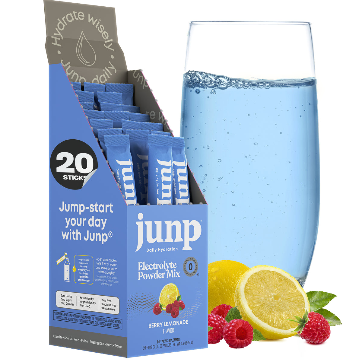 Junp Berry Lemonade Electrolyte Stick Packs, 20 count