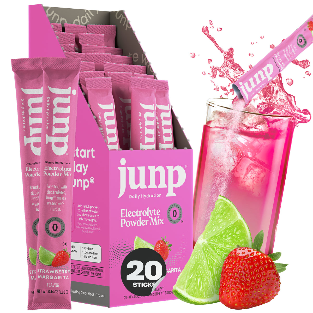 Junp Strawberry Margarita Electrolyte Stick Packs, 20 count