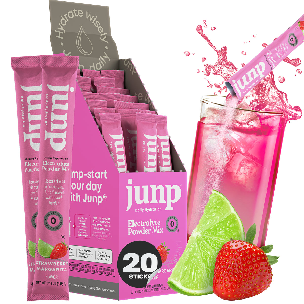 Junp Strawberry Margarita Electrolyte Stick Packs, 20 count