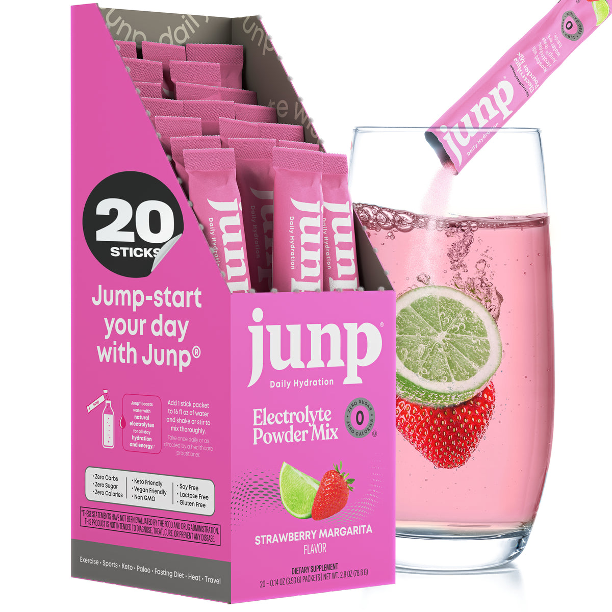 Junp Strawberry Margarita Electrolyte Stick Packs, 20 count