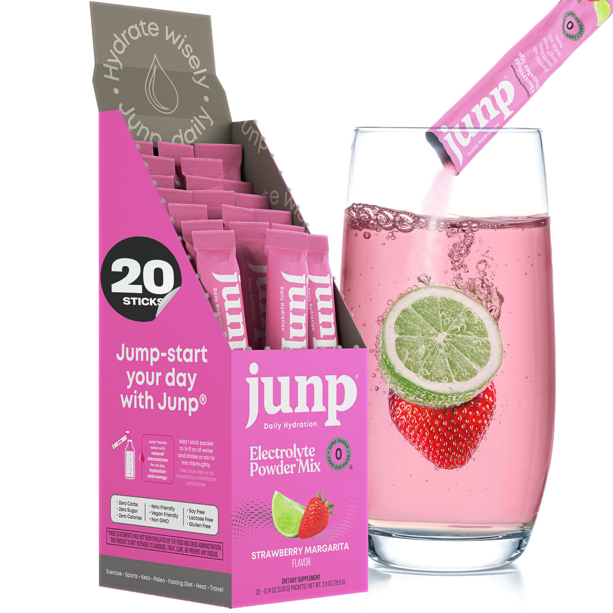Junp Strawberry Margarita Electrolyte Stick Packs, 20 count