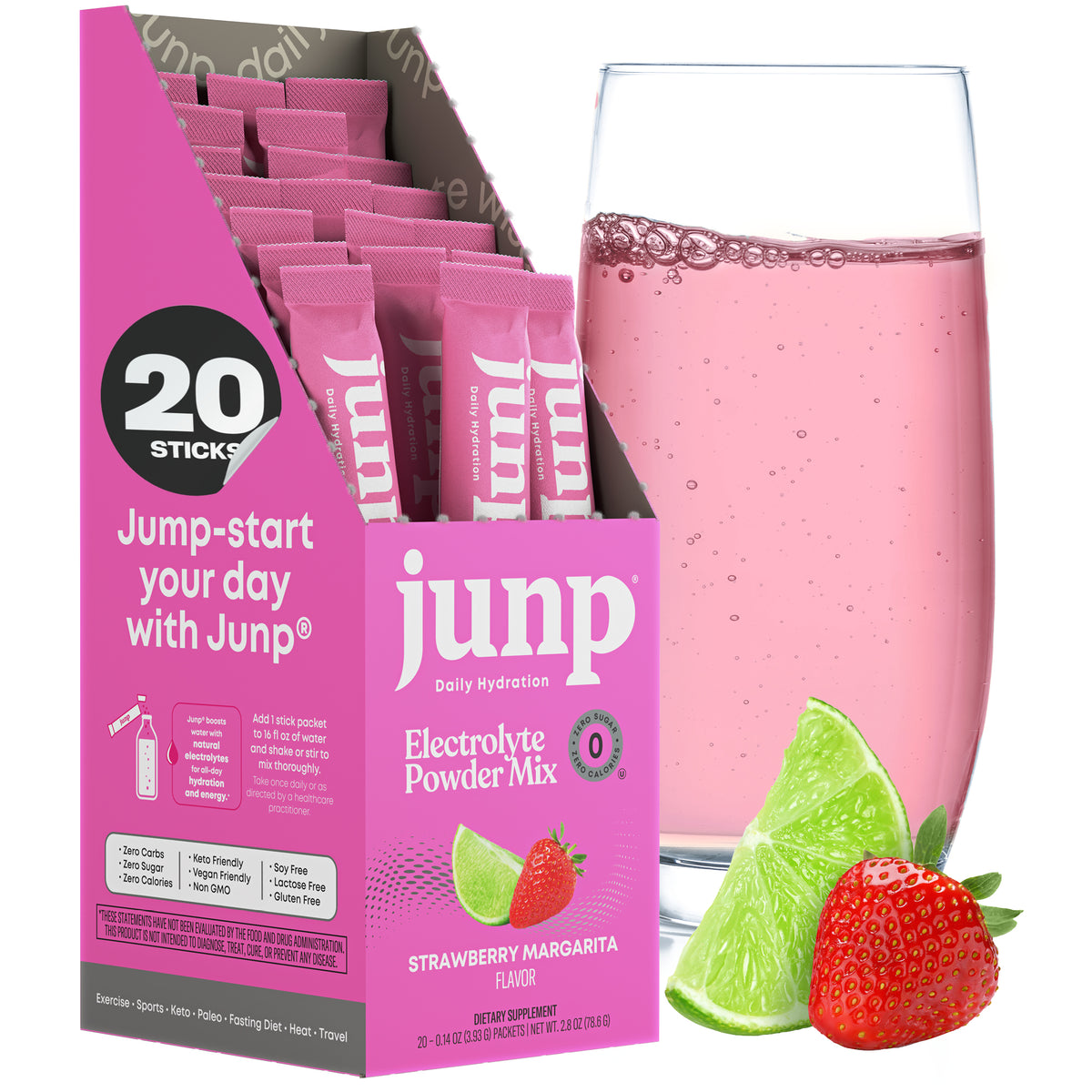 Junp Strawberry Margarita Electrolyte Stick Packs, 20 count